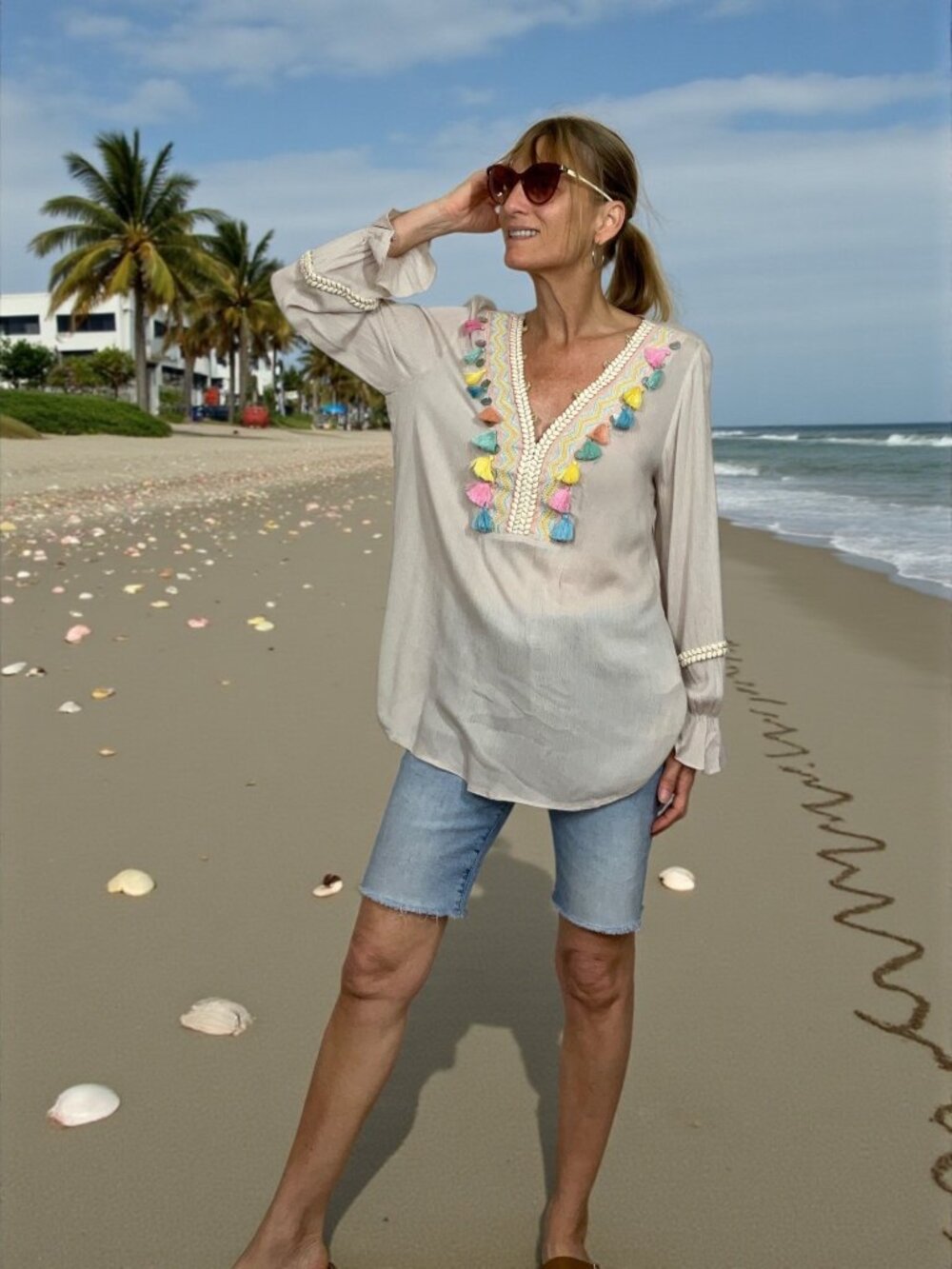 Soft Surroundings Clementine Tunic Top S Embroidered Tassels